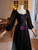 Black Lace Long Sleeve Square Neck Pearls Prom Dress