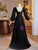 Black Lace Long Sleeve Square Neck Pearls Prom Dress