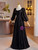 Black Lace Long Sleeve Square Neck Pearls Prom Dress