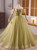 Green Tulle Off the Shoulder Pleats Flower prom Dress