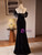 Black Sheath Velvet Pearls Prom Dress