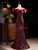 Burgundy Sequins Mermaid Off the Shoulder Prom Dress
