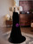 Black Mermaid Velvet Puff Sleeve Prom Dress