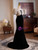 Black Mermaid Velvet Puff Sleeve Prom Dress