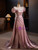 Pink Mermaid Square Puff Sleeve Prom Dress