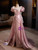 Pink Mermaid Square Puff Sleeve Prom Dress