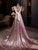 Pink Mermaid Square Puff Sleeve Prom Dress