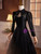 Black Lace Long Sleeve Backless Prom Dress