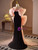 Black Mermaid Velvet Pink Bow Prom Dress