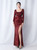 In Stock:Ship in 48 Hours Burgundy Mermaid Long Sleeve Split Prom Dress