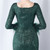 In Stock:Ship in 48 Hours Green Sequins Long Sleeve Split Feather Prom Dress