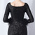 In Stock:Ship in 48 Hours Black Sequins Long Sleeve Split Feather Prom Dress