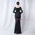 In Stock:Ship in 48 Hours Black Sequins Long Sleeve Split Feather Prom Dress