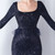 In Stock:Ship in 48 Hours Navy Blue Sequins Long Sleeve Split Feather Prom Dress