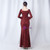 In Stock:Ship in 48 Hours Burgundy Sequins Long Sleeve Split Feather Prom Dress