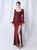 In Stock:Ship in 48 Hours Burgundy Sequins Long Sleeve Split Feather Prom Dress