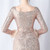 In Stock:Ship in 48 Hours Gold Sequins Long Sleeve Split Feather Prom Dress