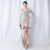 In Stock:Ship in 48 Hours Apricot Silver Sequins Long Sleeve Split Feather Prom Dress