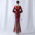 In Stock:Ship in 48 Hours Burgundy Sequins Long Sleeve Feather Party Dress