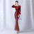 In Stock:Ship in 48 Hours Burgundy Sequins Long Sleeve Feather Party Dress