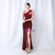 In Stock:Ship in 48 Hours Burgundy Sequins Beading Pleats Party Dress