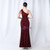In Stock:Ship in 48 Hours Burgundy Sequins Beading Pleats Party Dress