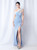 In Stock:Ship in 48 Hours Light Blue Sequins Beading Pleats Party Dress