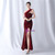 In Stock:Ship in 48 Hours Burgundy Sequins Feather One Shoulder Party Dress