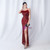 In Stock:Ship in 48 Hours Burgundy Spaghetti Straps Feather Party Dress
