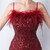 In Stock:Ship in 48 Hours Burgundy Spaghetti Straps Feather Party Dress