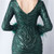 In Stock:Ship in 48 Hours Green V-neck Long Sleeve Party Dress