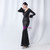 In Stock:Ship in 48 Hours Black V-neck Long Sleeve Party Dress