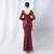 In Stock:Ship in 48 Hours Burgundy V-neck Long Sleeve Party Dress