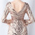 In Stock:Ship in 48 Hours Gold V-neck Long Sleeve Feather Party Dress