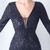 In Stock:Ship in 48 Hours Navy Blue Mermaid Sequins Long Sleeve Feather Party Dress