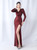 In Stock:Ship in 48 Hours Burgundy Mermaid Sequins V-neck Split Party Dress