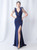 In Stock:Ship in 48 Hours Navy Blue Mermaid V-neck Beading Ruffles Party Dress