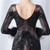 In Stock:Ship in 48 Hours Black Sequins Long Sleeve Feather Short Party Dres