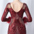 In Stock:Ship in 48 Hours Burgundy Sequins Long Sleeve Feather Short Party Dres