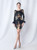 In Stock:Ship in 48 Hours Navy Blue Sequins Long Sleeve Feather Short Party Dres