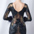 In Stock:Ship in 48 Hours Navy Blue Sequins Long Sleeve Feather Short Party Dres