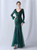 In Stock:Ship in 48 Hours Dark Green Sequins Long Sleeve Feather Party Dress