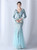 In Stock:Ship in 48 Hours Sky Blue Sequins Long Sleeve Feather Party Dress