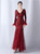 In Stock:Ship in 48 Hours Burgundy Tulle Sequins Long Sleeve Feather Party Dress