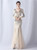 In Stock:Ship in 48 Hours Apricot Silver Tulle Sequins Long Sleeve Feather Party Dress