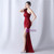 In Stock:Ship in 48 Hours Burgundy One Shoulder Pleats Split Party Dress