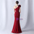 In Stock:Ship in 48 Hours Burgundy One Shoulder Pleats Split Party Dress