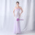 In Stock:Ship in 48 Hours Lilac Mermaid Sequins Strapless Feather Prom Dress