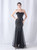 In Stock:Ship in 48 Hours Black Mermaid Sequins Strapless Feather Prom Dress