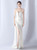 In Stock:Ship in 48 Hours White Strapless High Split Beading Party Dress